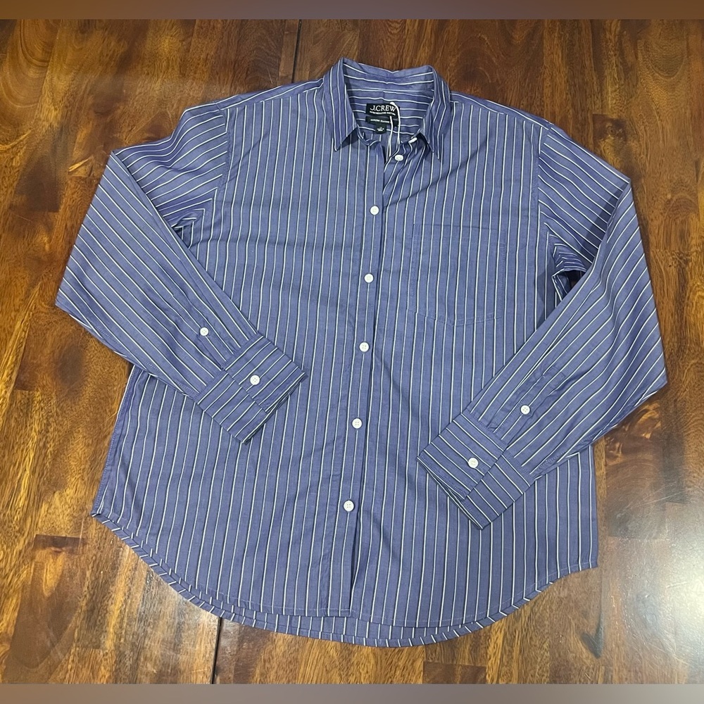 NWT! J. Crew | Garçon classic shirt | Blue striped cotton poplin | Size 12 - Picture 5 of 10